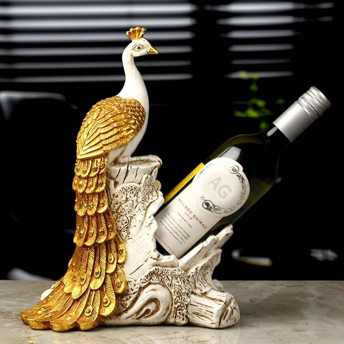 Indicast Resin Peacock Statue Wine Bottle Holder Display Stand for Home Bar Decorative Showpiece