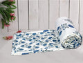 Trance Home Linen 100% Cotton Reversible Dohar Single Bed Size Jaipuri Printed Artisan Block Design Blanket 56"X88" Colour Aangan Blue White