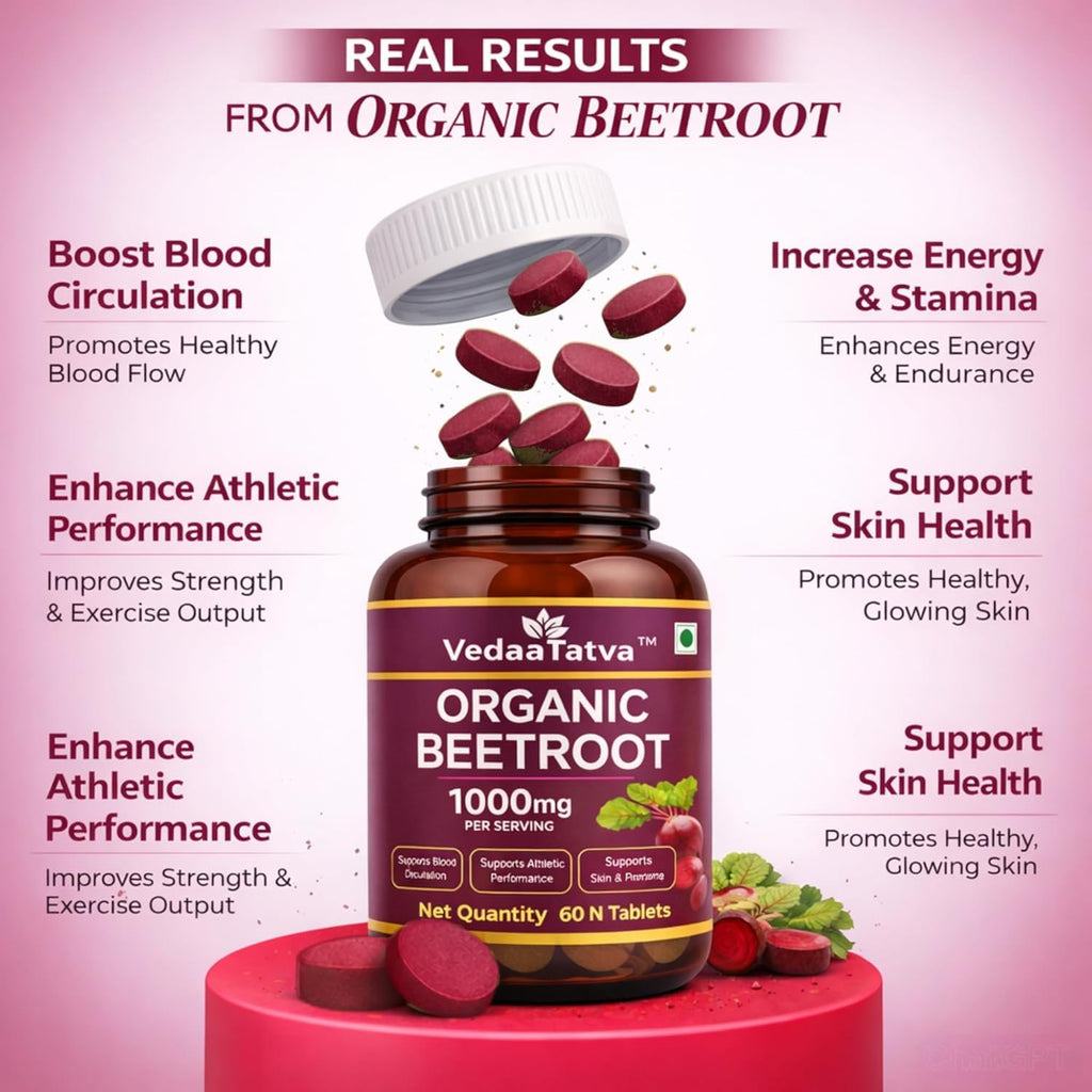 VedaaTatva Beetroot Tablets 60 Tablets 1000mg | Beetroot Tablet from Beta Vulgaris (Table Beet, Garden Beet, Red Beet) | Beetroot Powder Extract Supplement | Supports Blood Flow, Circulation & Hemoglobin | Natural Nitric Oxide Booster | Vegan