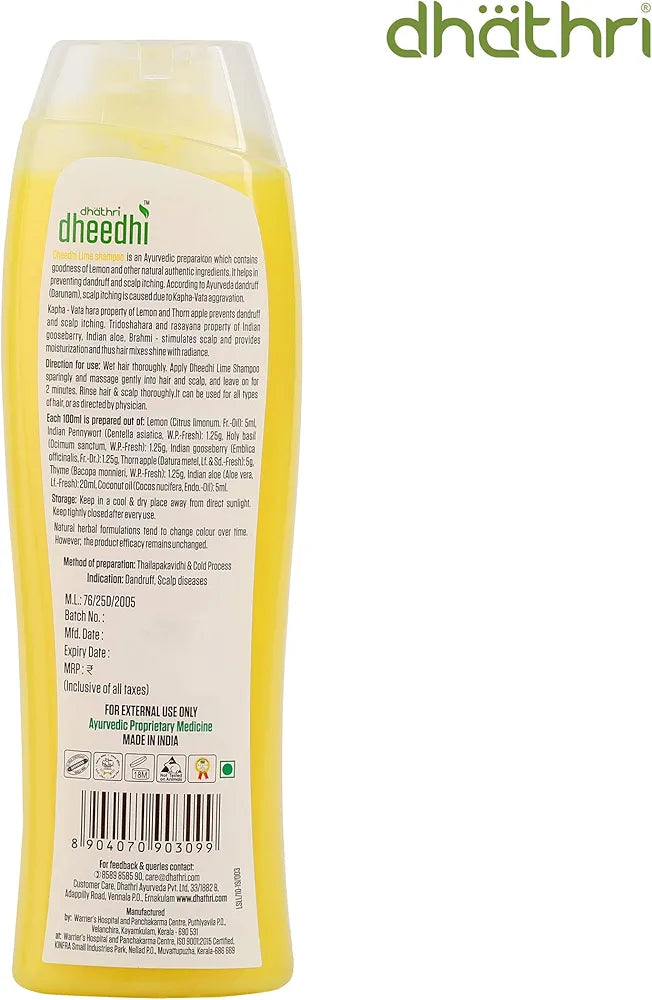 Dhathri Dheedhi Lime Shampoo Anti Dandruff with Itch Control, Vitamin C and B6