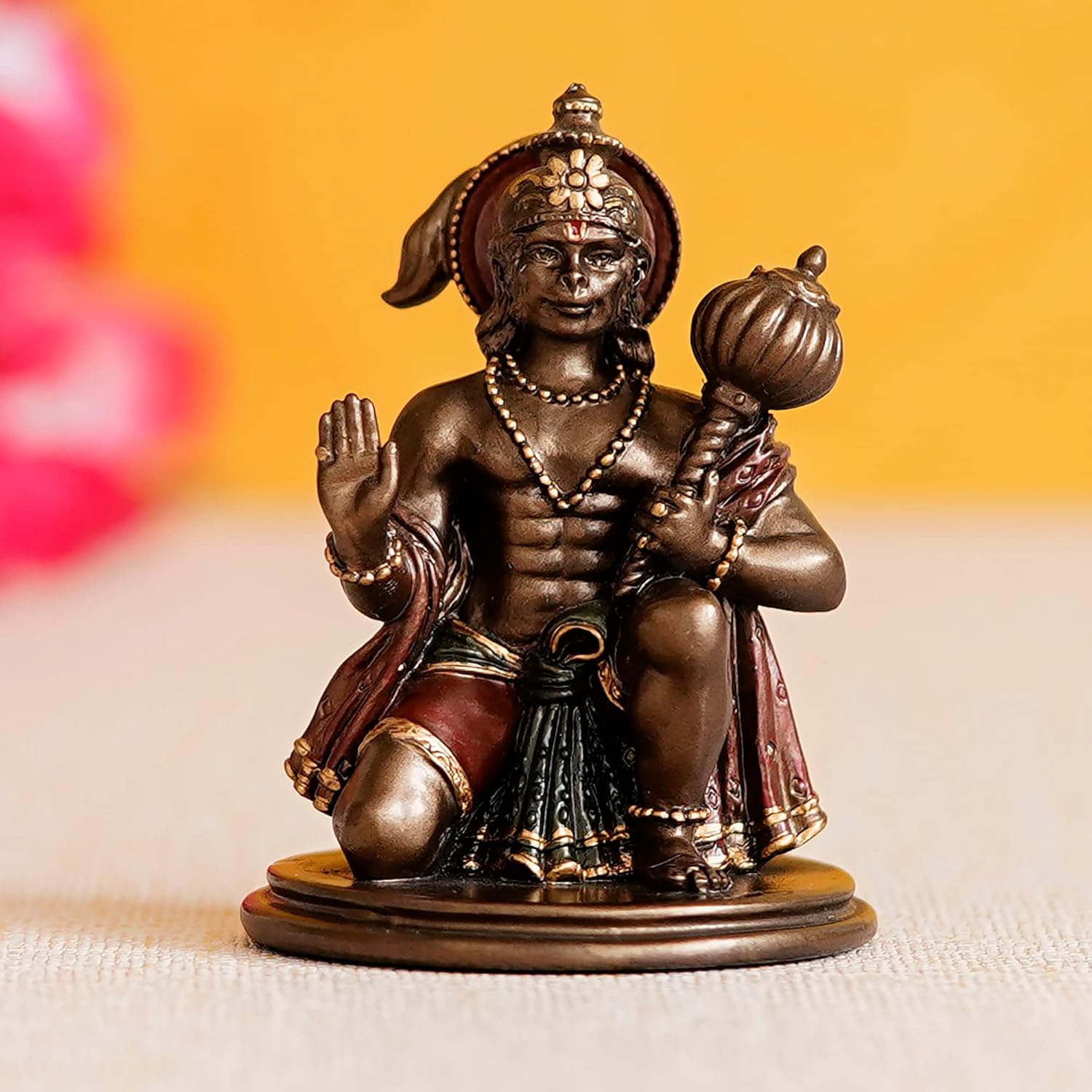 Ecraftindia Brown and Copper Resin Blessing Lord Hanuman Idol With Mace | Auspicious Religious God Idol