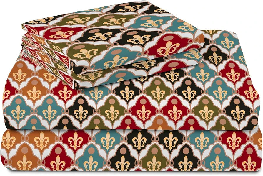 HomeKart 144 Tc Microfiber Jaipuri Single Bedsheet  with Pillow Cover for Your Home Multicolour Red & Grey