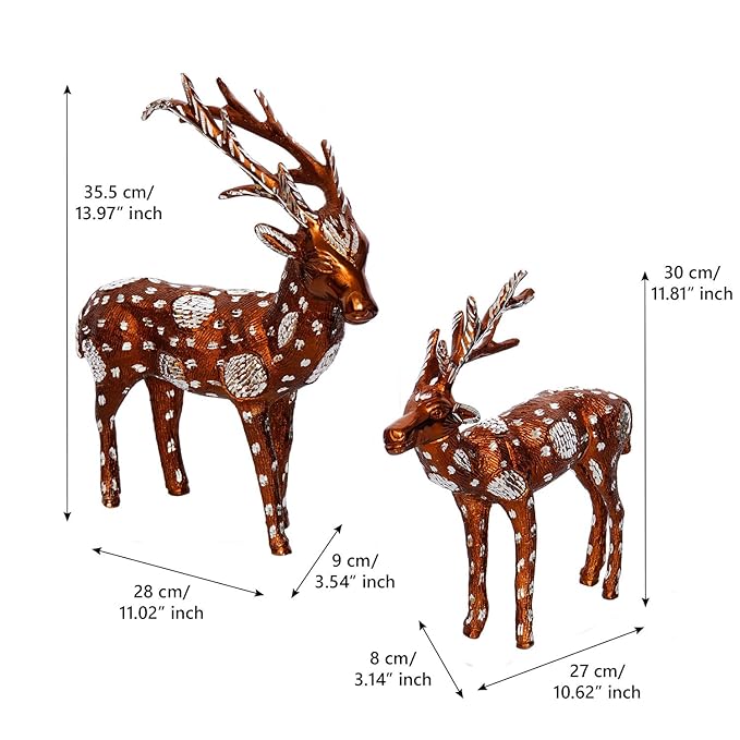 Ecraftindia Set of 2 Brown and Silver Metal Deer Statues Animal Figurines