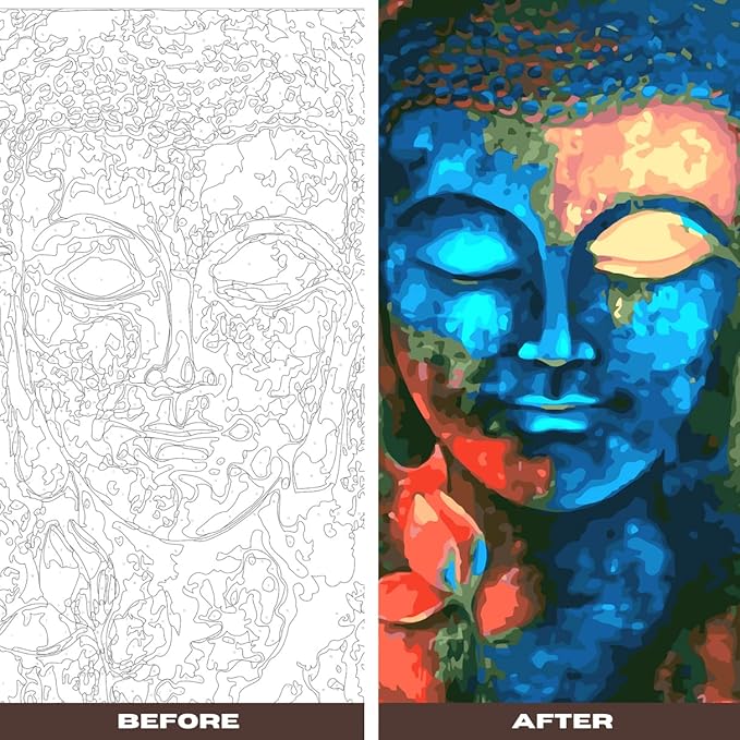 Tulip N Turtle Buddha Diy Acrylic Paint by Number Kit for Adults Beginner Canvas Painting by Number Acrylic Painting