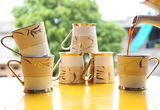 Femora Indian Ceramic Tea Cups 200 Ml | Set of 6 | Multi-color | Not Microwave Safe