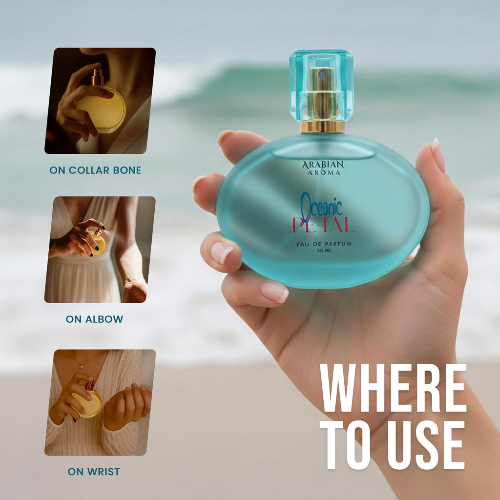 Arabian Aroma Oceanic Petal Eau De Parfum for Women 50ML â€“ Fresh Aquatic Floral Perfume with Melon, Lotus, Lemon, Jasmine, Musk & Vanilla