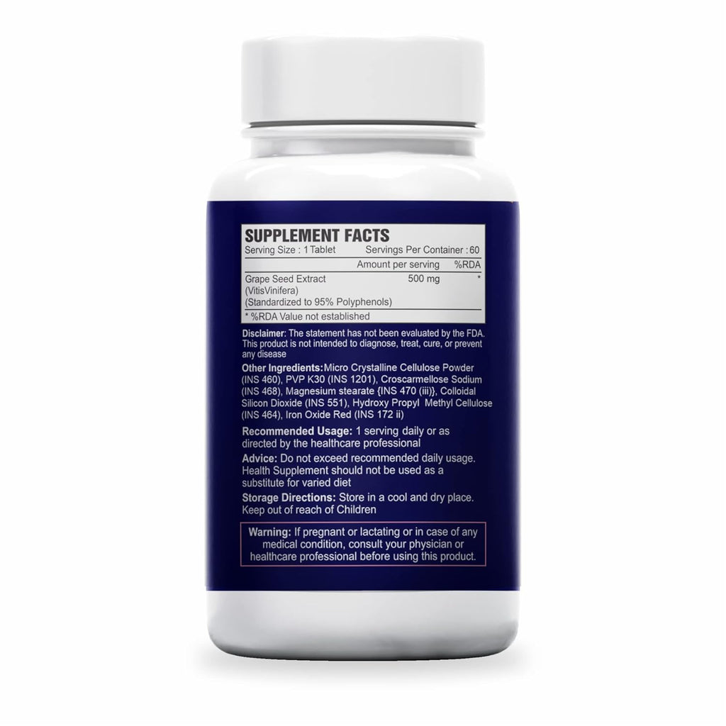 Sea Life Grape Seed Extract | 500 mg 60 Tablets | Antioxidant Supplement Strengthens Immunity, Helps Fight Infections, Promotes Healthy Skin and Hair| For Women and Men.