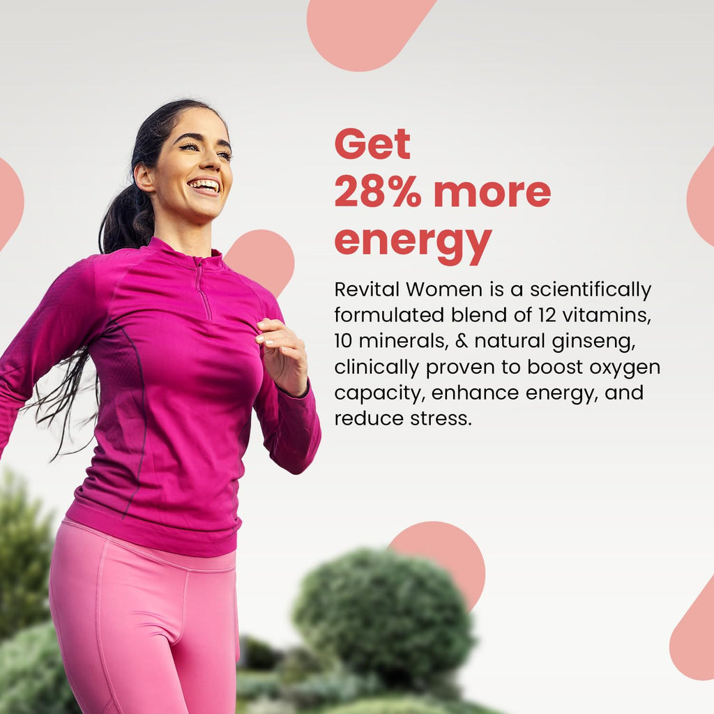 Revital For Women With Multivitamins, Calcium, Zinc & Natural Ginseng For Daily Immunity Strong Bones, And Enhances Energy Level - 60 Tablets