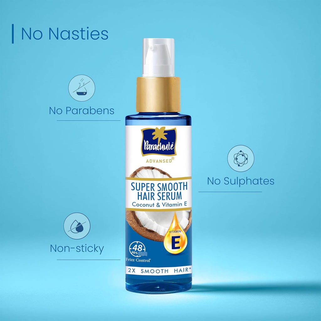 Parachute Advansed Super Smooth Hair Serum | Coconut & Vitamin E | 48 Hrs Frizz control | 2 X Smooth Hair | 100ml