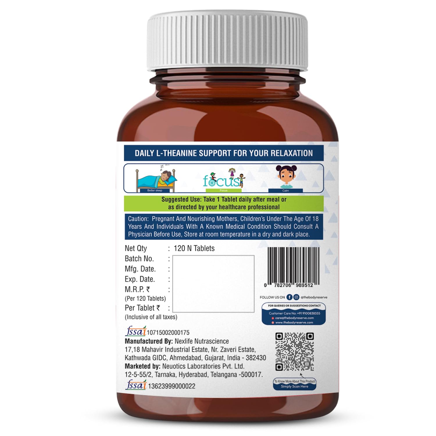 The Body Reserve L-Theanine 200mg 120 Veg Tablets L Theanine Supplements Supports Stress Relief, Reduce Anxiety, Brain Health & Promotes Relaxation