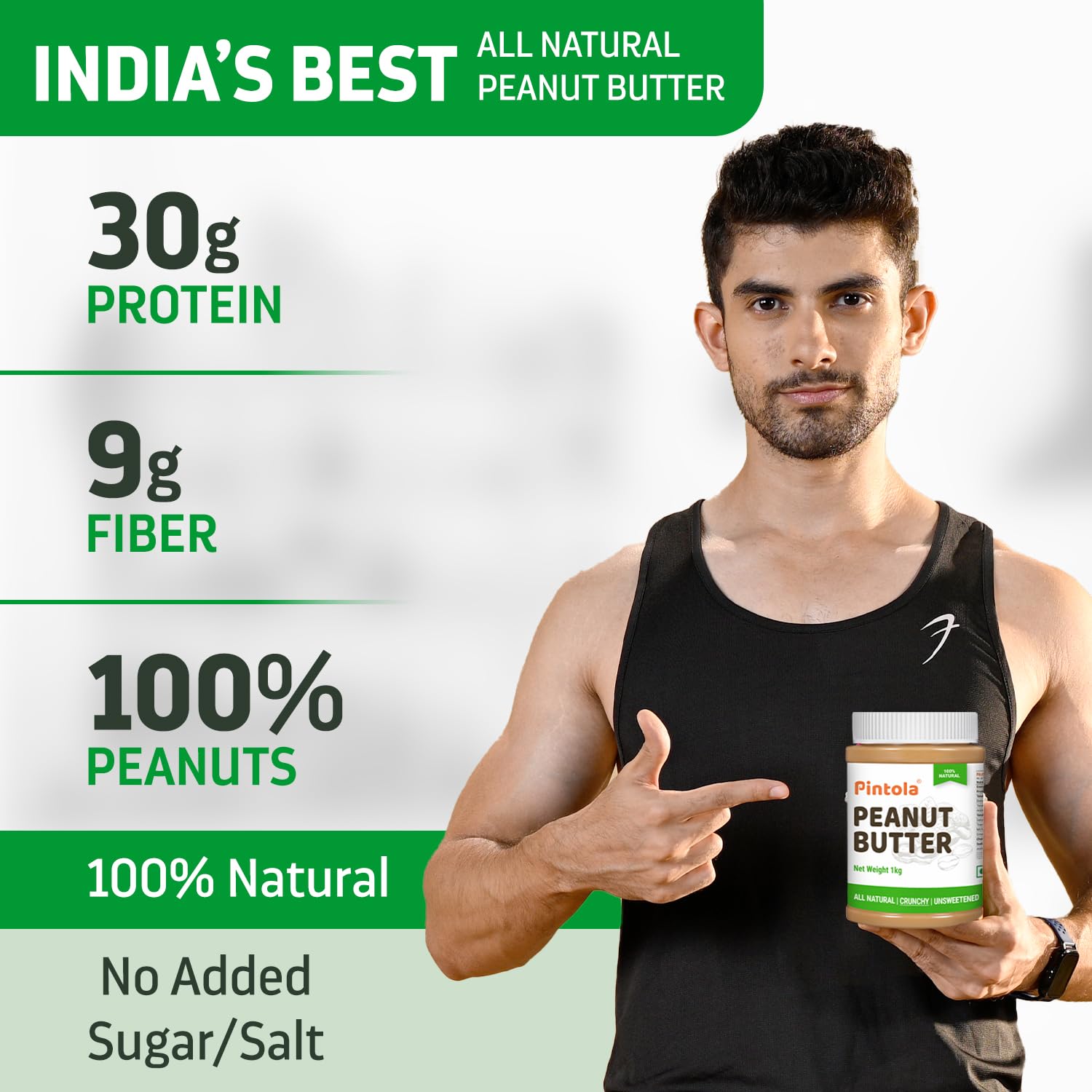 Pintola All Natural Peanut Butter Creamy 350g | Smooth | Unsweetened | 30g Protein | Gluten & Cholesterol Free, Vegan Peanut Butter, Nut Butter, High in Protein Spread, 100% Roasted peanuts butter