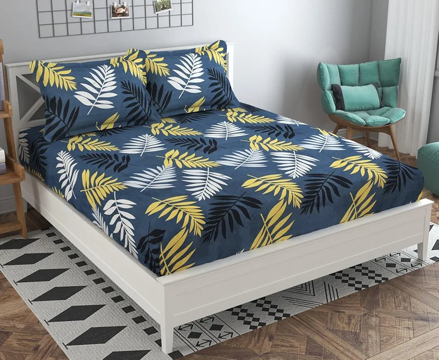 HomeKart Microfiber bedsheet for Double Bed with 2 Pillow Covers Breathable and Soft Touch 144 TC Pattren Floral Grey and Mustarded TC - 144