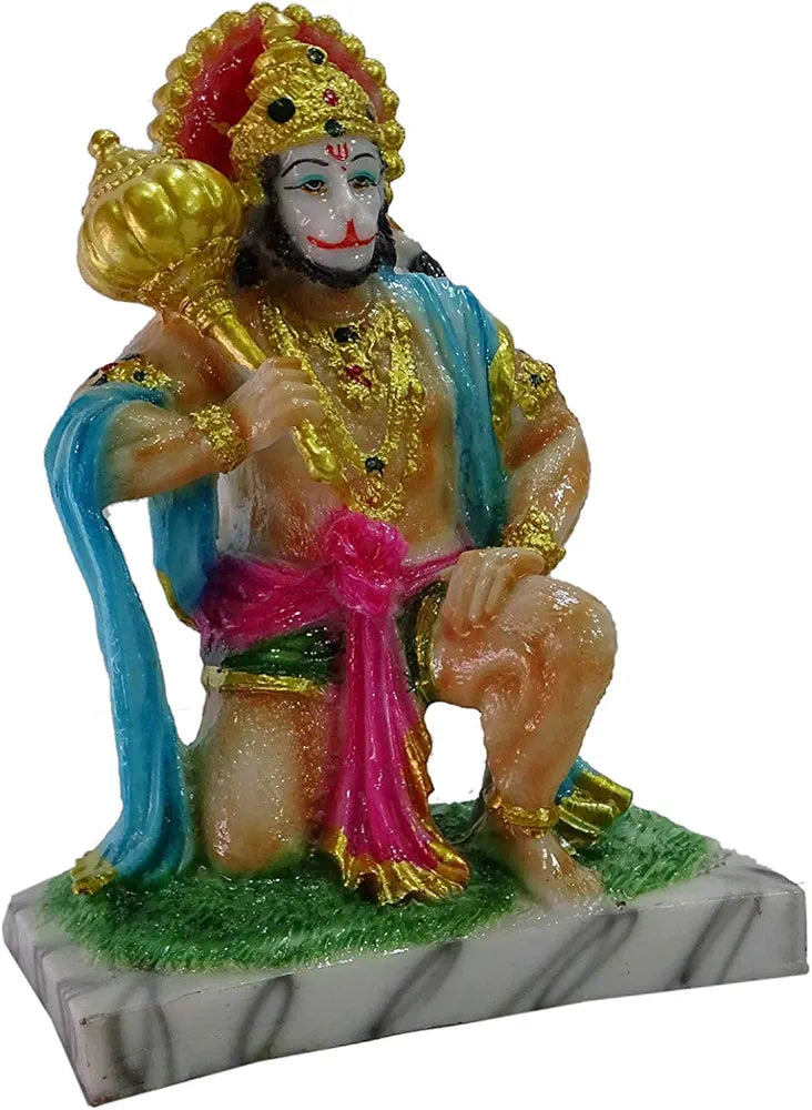 Alila Marble God Bajrangbali Mahavir in Beautiful Mudra Idol Multicolour