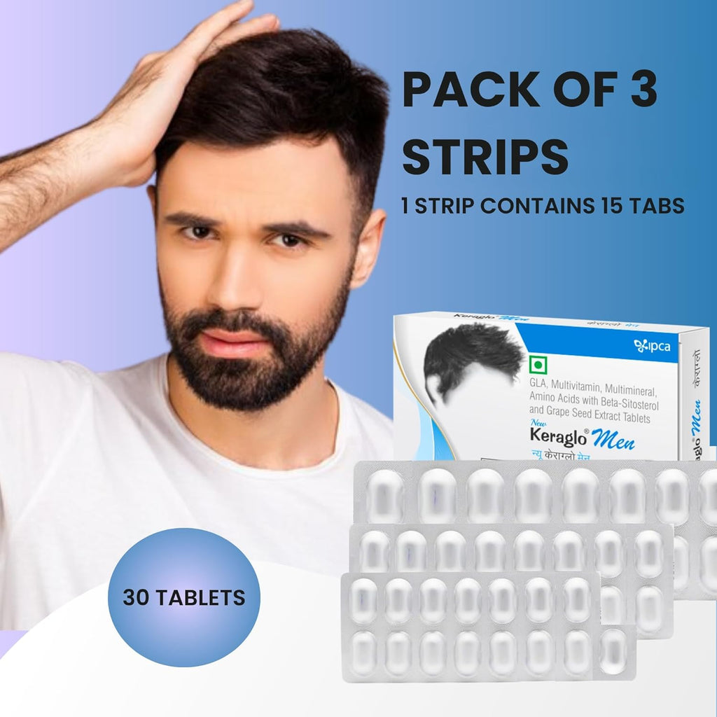 Keraglo Men Hair Nourishment Tablets (15 Tablets x 3 Strips) â€“ With Amino Acids, Antioxidants, Vitamins & Herbal Extracts â€“ Supports Scalp Health & Hair Strength â€“ Dietary Supplement
