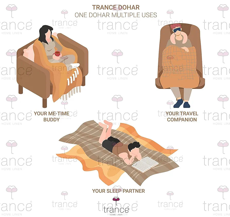 Trance Home Linen 150 GSM Pure Cotton Reversible Dohar Double Bed Size AC Blanket Comforter Soft Light-Weight Bed Blanket Colour White Toys