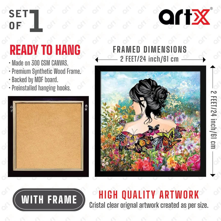 ArtX Woman Butterfly Big Canvas Painting For Bedroom Living Room