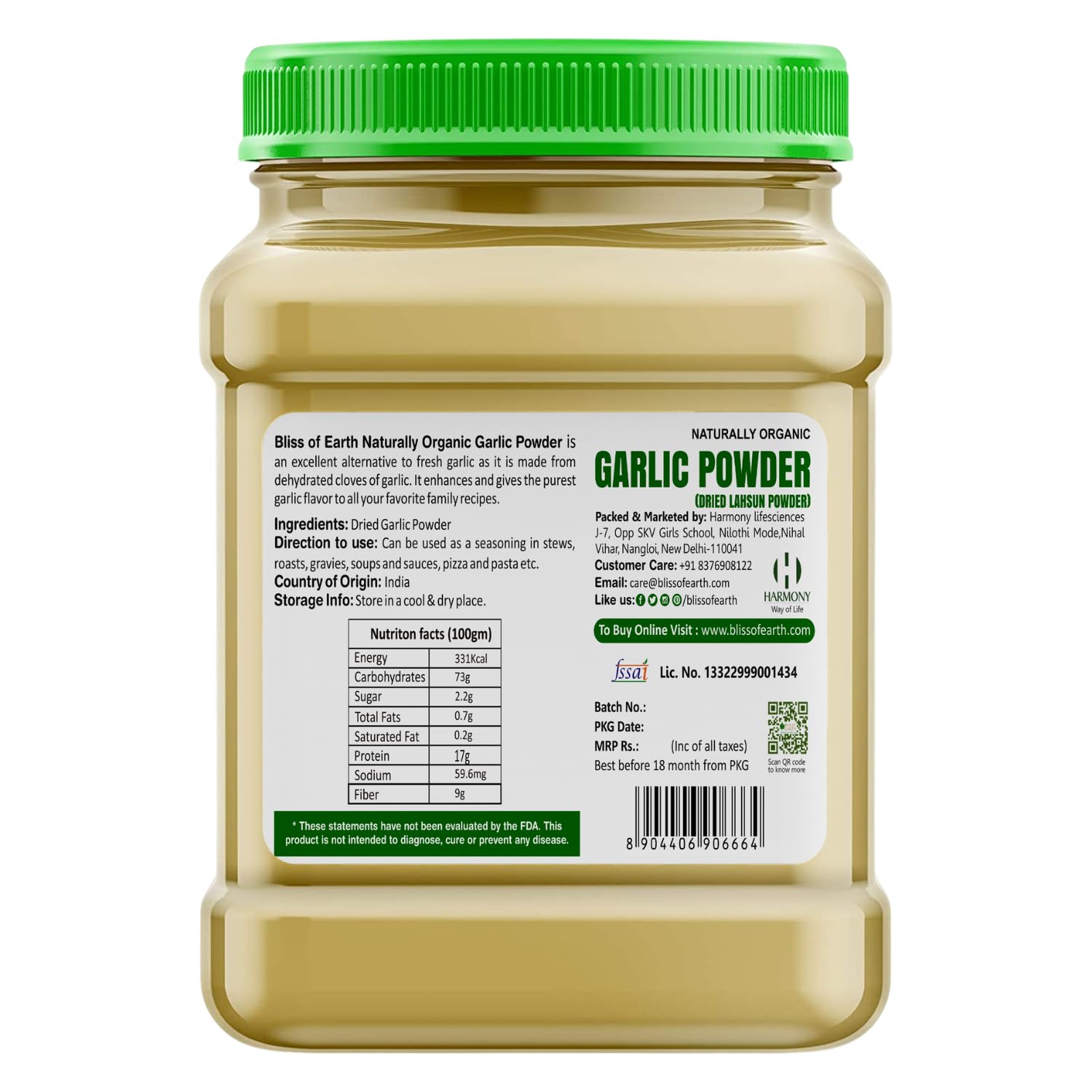Bliss of Earth Garlic Powder 500gm Naturally Organic Dried For Cooking