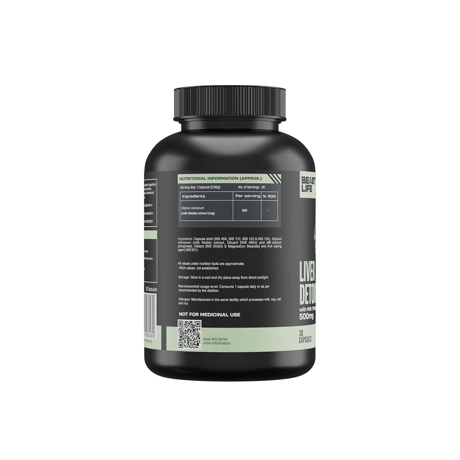 BeastLife Liver Detox with Pure Milk Thistle (80% Silymarin) Extract | Added Multivitamin & Amino Acid with Natural Detoxification Formula | Liver Support Supplement | 30 Veg Capsules