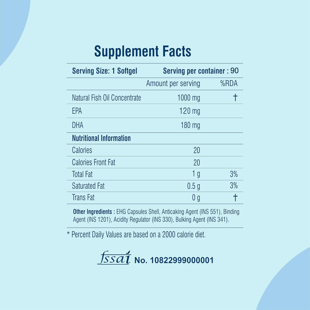 Omega 3-90 Softgels- For Men And Women, Omega3 2-3 Serving, for Brain, Heart, Eyes, and Joints Health