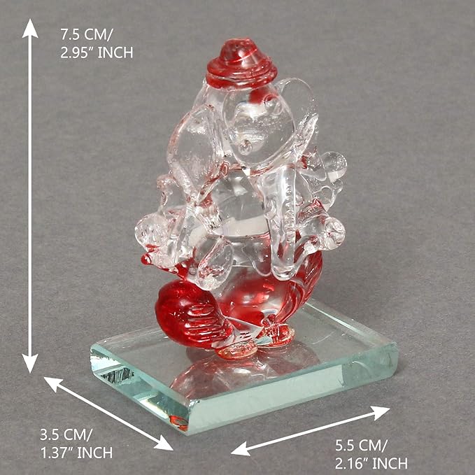 Ecraftindia Red and Transparent Double Sided Crystal Car Ganesha Showpiece
