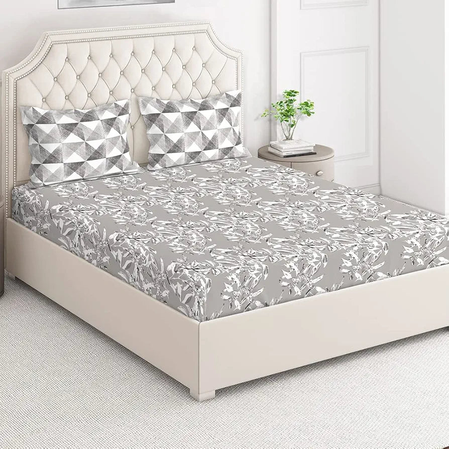 Layers Illuminating Homes Bedsheet King Size Bed Cotton Includes 2 Pillow Cover Light Weight Botanical Grey