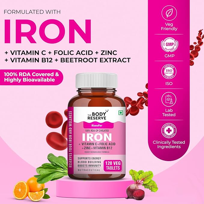 The Body Reserve Chelated Iron + Vitamin C Tablets - 120 tabs
