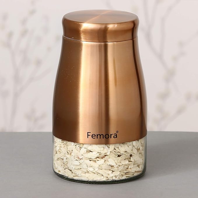 Femora Kitchen Storage Jars Copper Finish With See Through Bottom Jar | 1300 Ml | Pack of 2