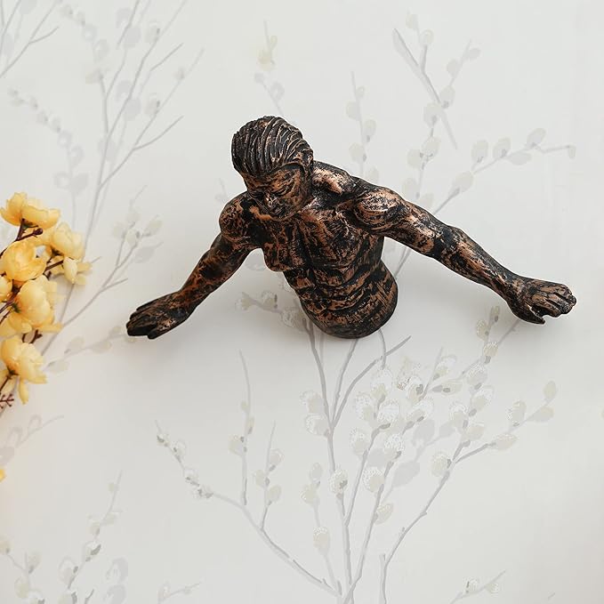 Ecraftindia Man in Freefall Pose Antique Finish Handcrafted Polyresin Wall Decorative