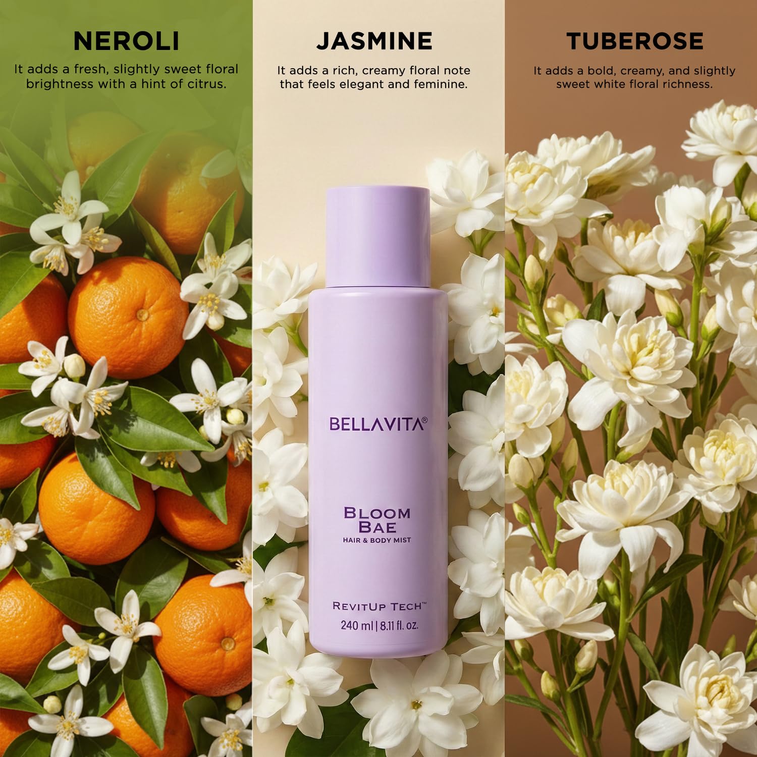 Bellavita Bloom Bae | 2 in 1 Hair and Body Mist | 240ml | Long Lasting Premium Body Mist for Woman, Girl | Water based formulation