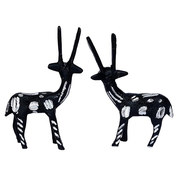 Ecraftindia Set of 2 Black and Silver Metal Handcrafted Deer Figurine