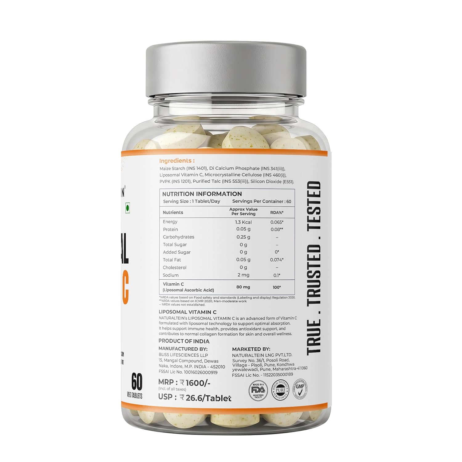 Naturaltein Liposomal Vitamin C | 5X Enhanced Absorption | Antioxidant Supporting Immune Function, Skin Repair, Collagen Synthesis & Oxidative Stress Defense | 60 Capsules