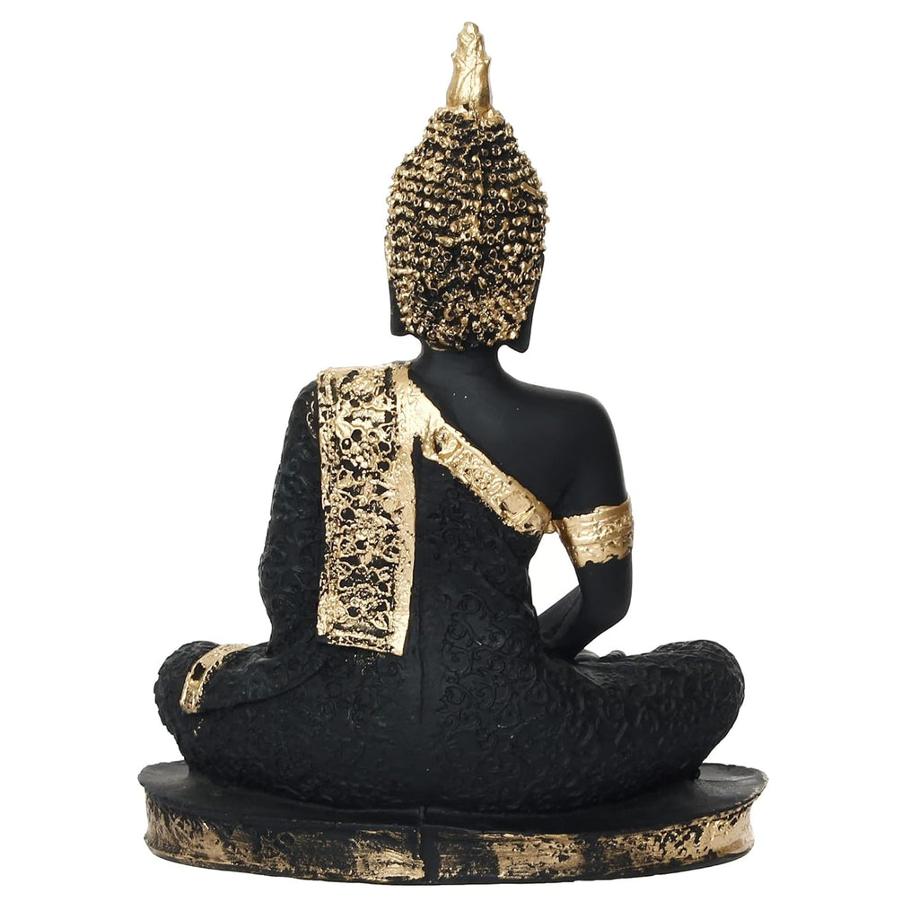 Ecraftindia Golden Black Resin Handcrafted Meditating Lord Buddha Idol for Home Decor