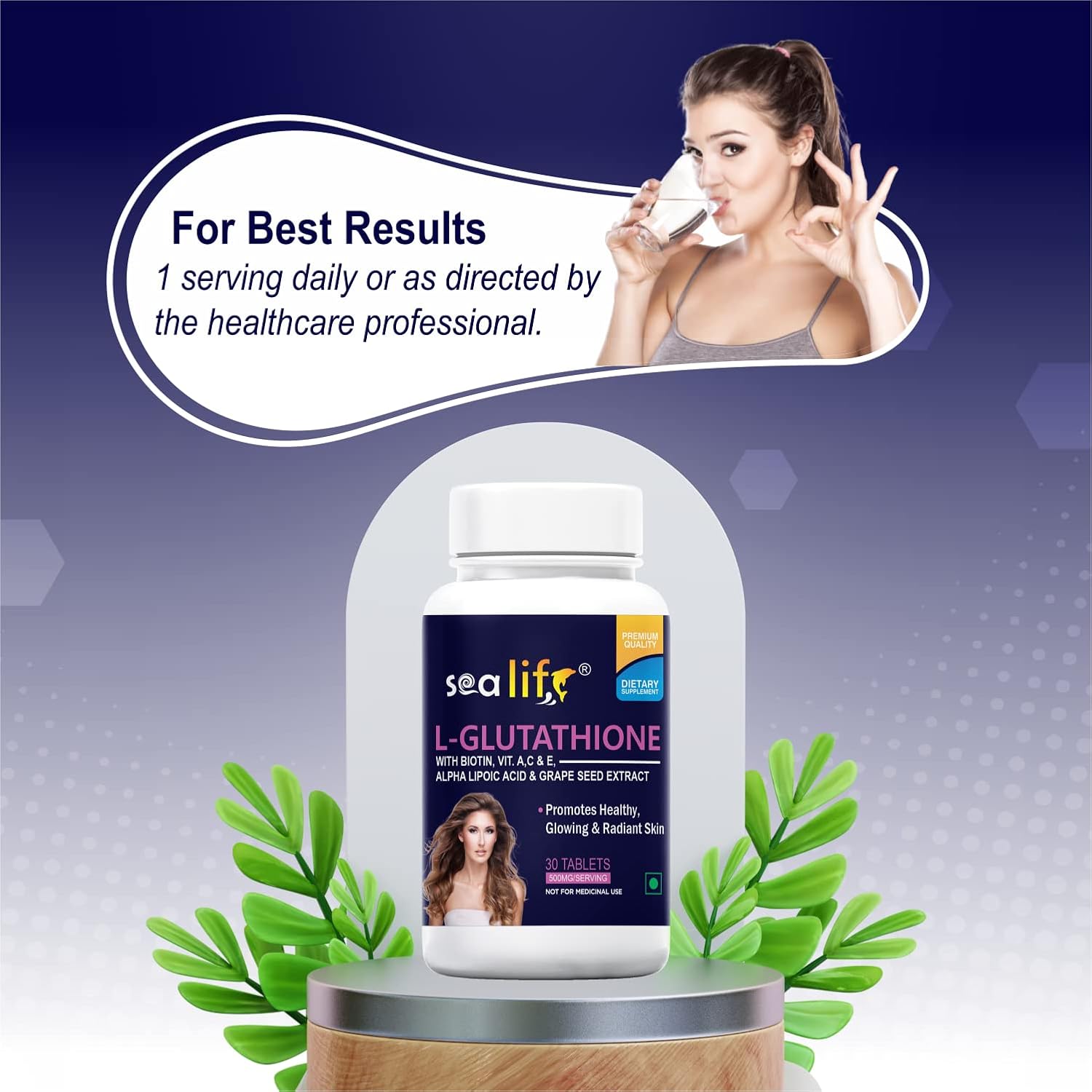 Sea Life Glutathione Tablets With Biotin, Vitamin A, C, E, Alpha Lipoic Acid, and Grape Seed Extract | for Healthy & Radiant Skin for Men & Women 30 Tablets