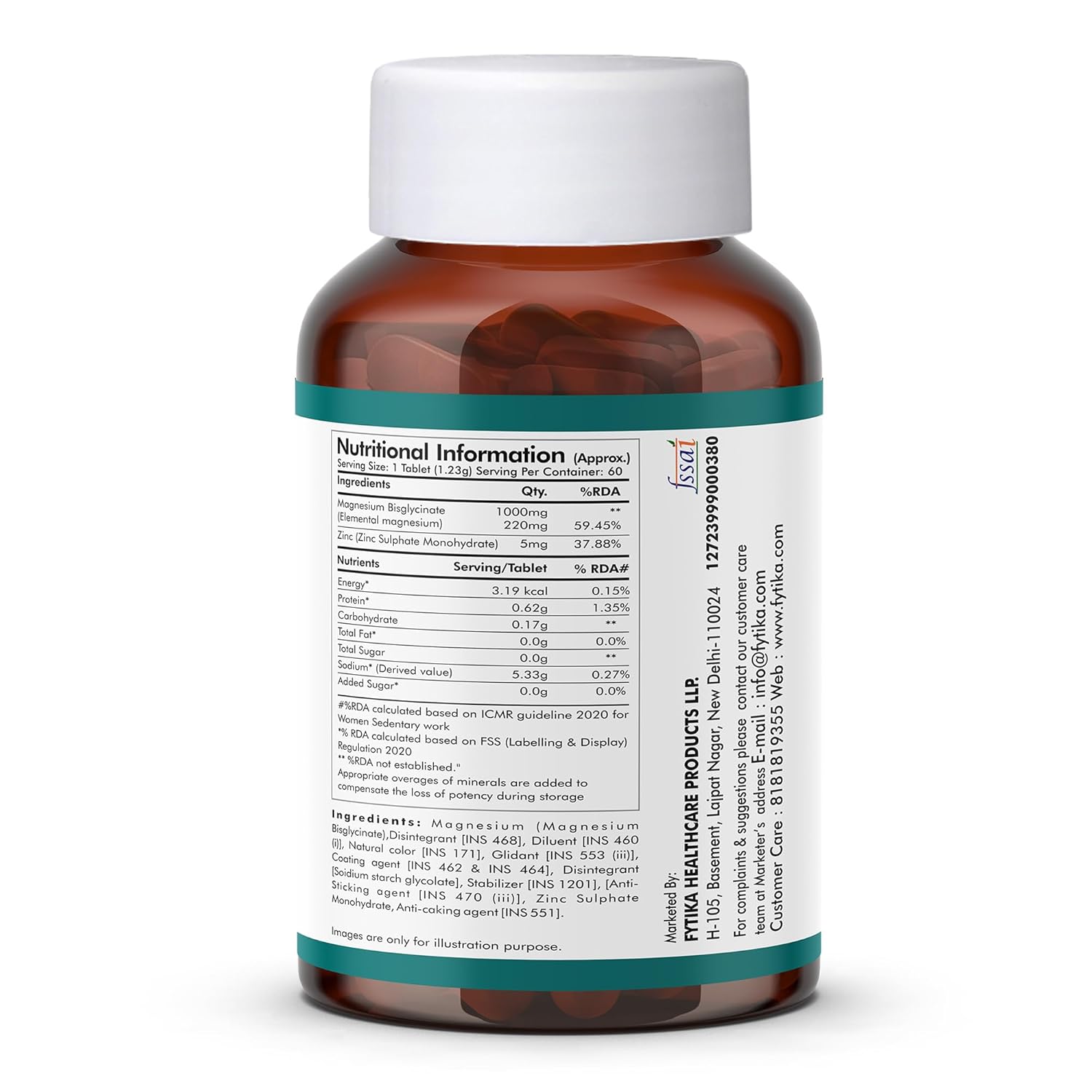 FYTIKA Magnesium Bisglycinate + | High Absorption Chelated Form| For Better Sleep, Stress Management, Muscle Recovery & Enhanced Workout | With Magnesium glycinate(as Bisglycinate) & Zinc | For Men & Women (PACK OF 1 â€“ 60 TABS)