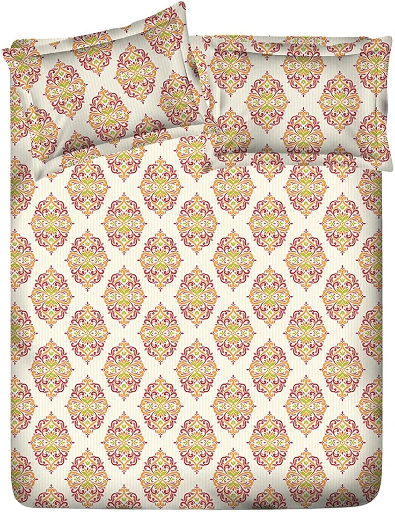 Layers 225TC Toughened Cotton King Size Bedsheet with 2 Pillow Covers Bed Sheet King Mustard/Red