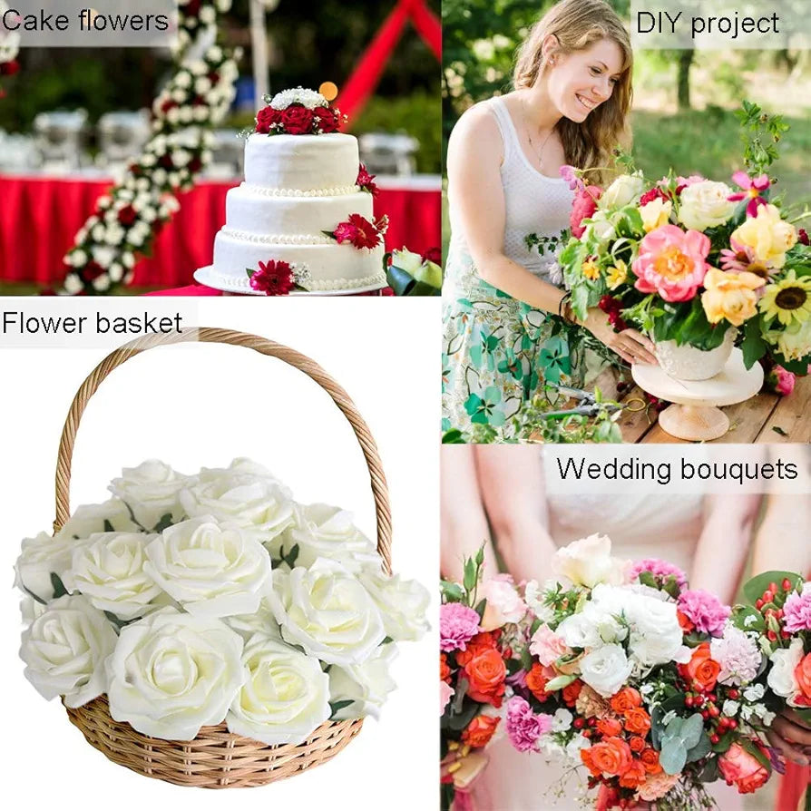Artificial Roses Flowers Real Looking Fake Roses Artificial Foam Roses Pink - 25 pieces