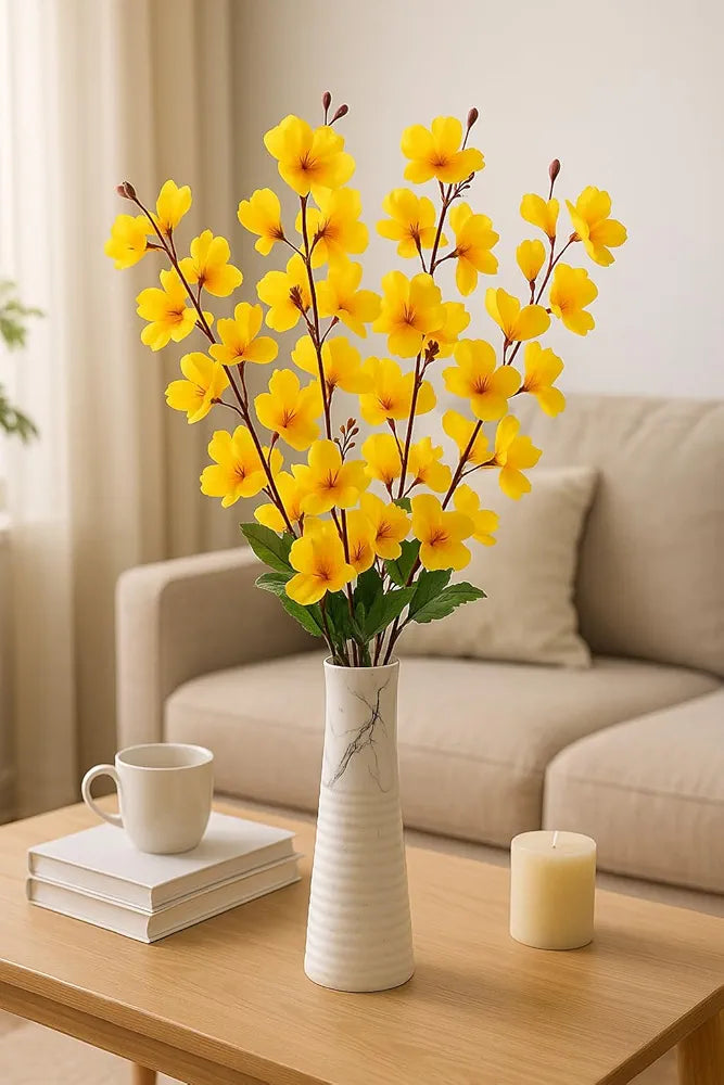 Artificial Cherry Blossom Pink Faux Silk Flower Stick for Vase 55 cm Reusable Realistic Flowers Yellow