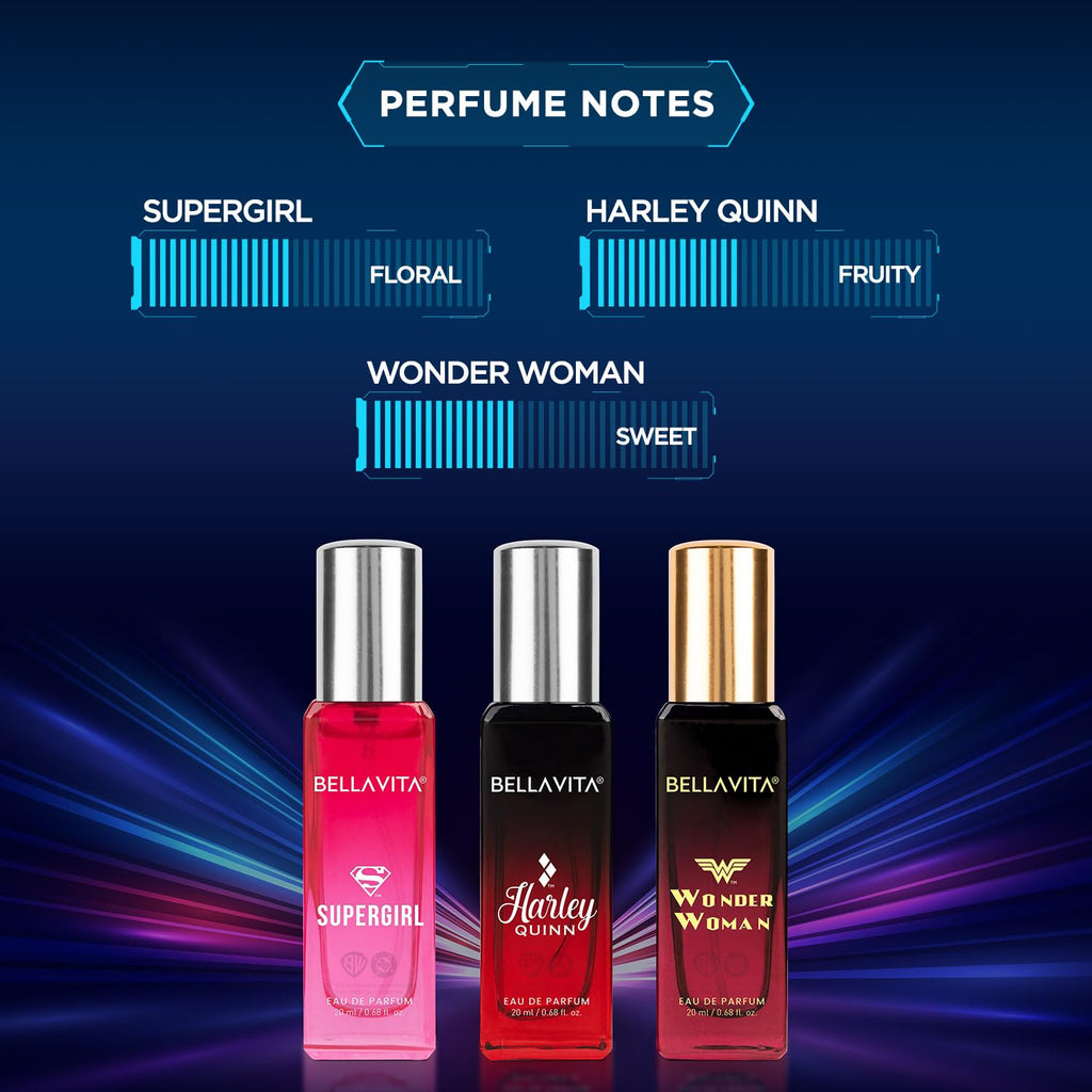 BELLAVITA DC Fearless 3x20ml | Perfume Gift Set for Woman | Gifts for Women | Rose, Jasmine and Patchouli | Floral, Fruity & Sweet Premium Fragrance Scent