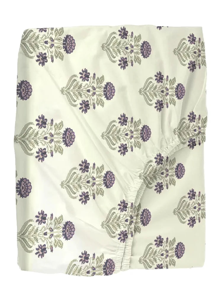 Trance Home Linen 180 TC 100% Cotton 78"x72" Standard King Size Elastic Fitted Bedsheet Printed King Bed Size with 2 Pillow Covers Colour Aangan Purple