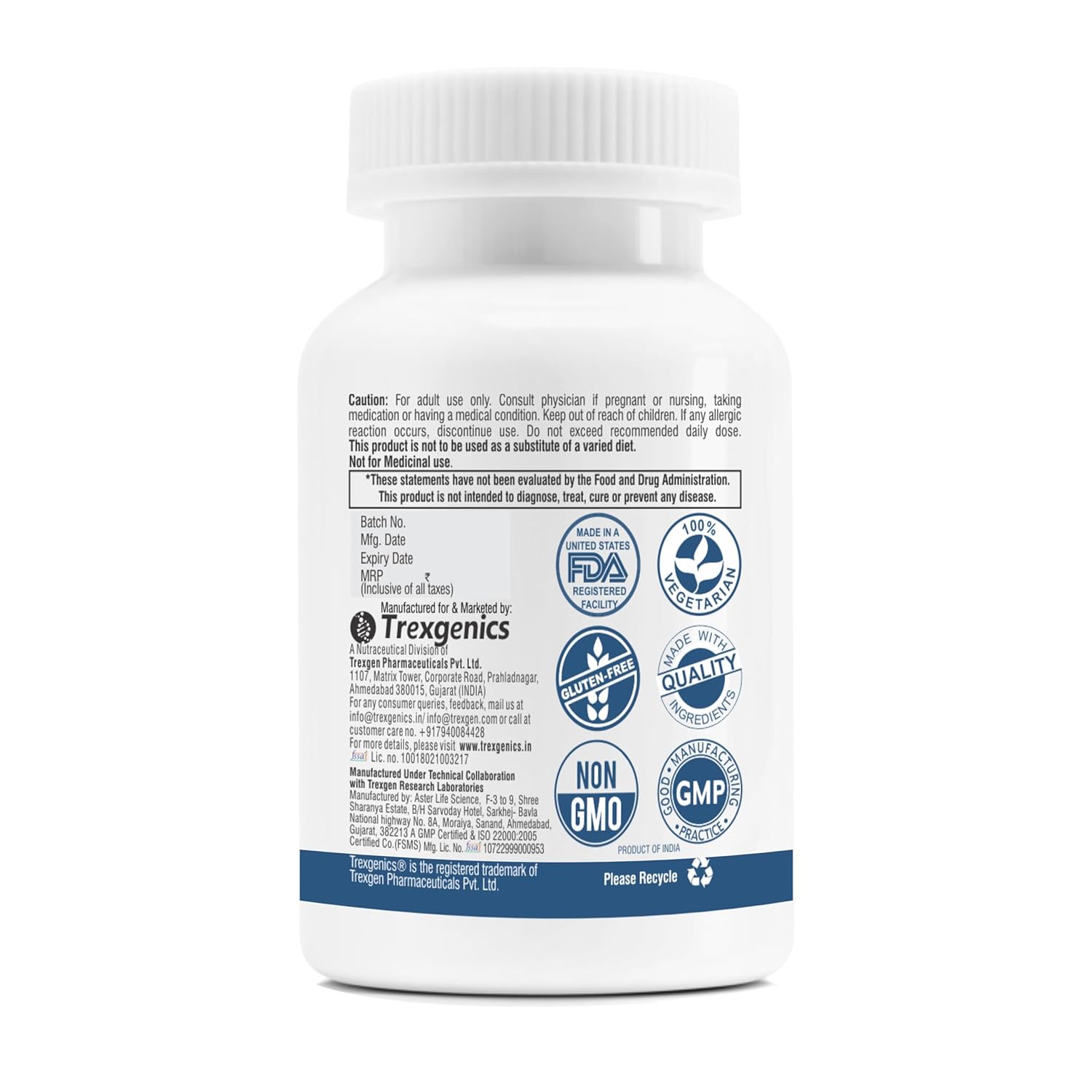 Trexgenics GYMNEMA (Bioactive 75% gymnemic acids) 500mg Sylvestre Glycemic/Sugar, Pancreatic Health Support (60 Vcaps) (1)