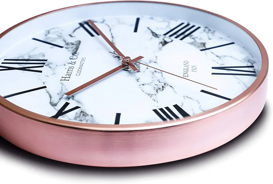 Harris & Co. Clockmasters Luxury Wall Clock Marble Design - 12 Inch  -Analog