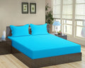 Trance Home Linen 100% Cotton 78x60 inch Queen Fitted 200TC Satin Stripe Elastic Fitted Bedsheet with 2 Pillow Covers Colour Aqua Torquoise Blue