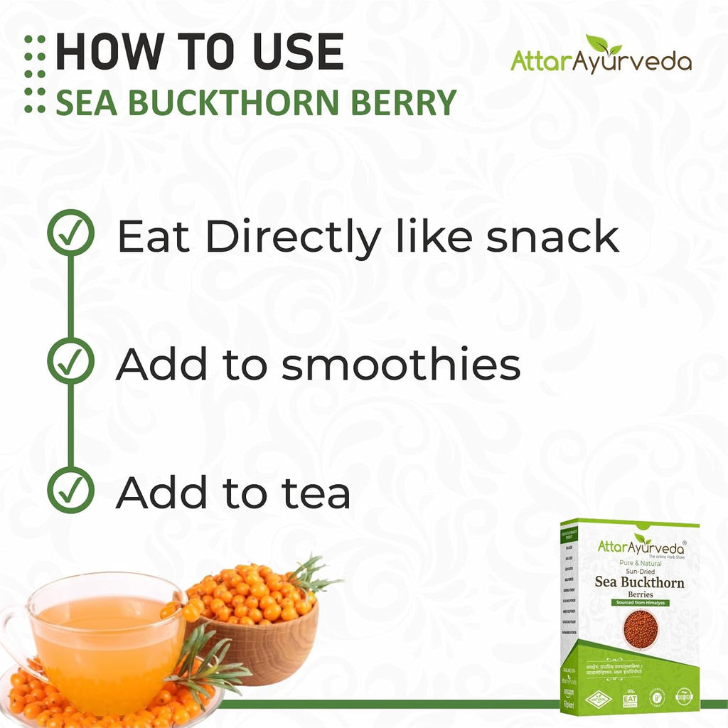 Attar Ayurveda Sea buckthorn berry 100 grams (Sun-dried) | Sourced from Himalyas | Rich in Vitamin C & Antioxidants | Natural Superfood for Immunity & Skin Health | 100% Pure & No Added Sugar