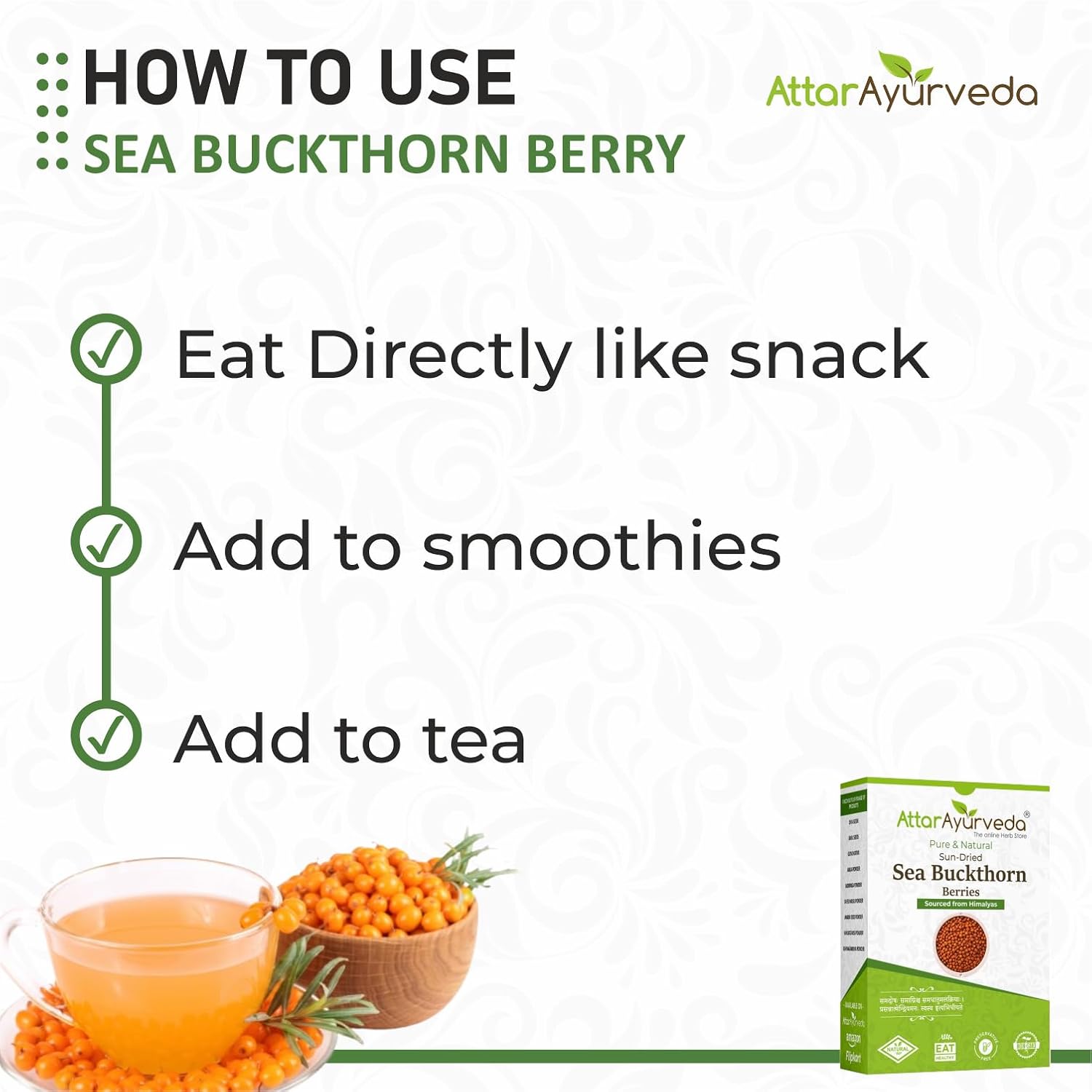 Attar Ayurveda Sea buckthorn berry 100 grams (Sun-dried) | Sourced from Himalyas | Rich in Vitamin C & Antioxidants | Natural Superfood for Immunity & Skin Health | 100% Pure & No Added Sugar