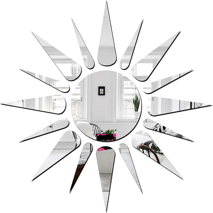 Bikri Kendra Sun Silver Model-2 Mirror Stickers for Wall, Acrylic Mirror Wall Decor Sticker