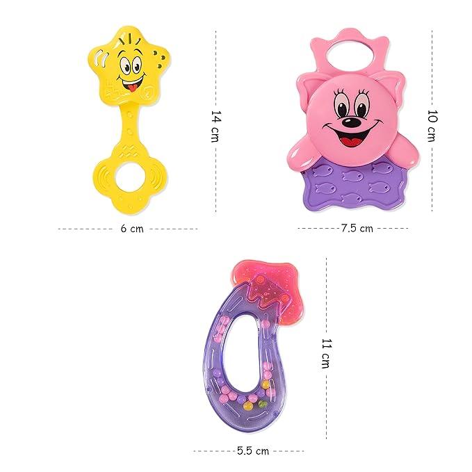 Ratna's Colourful Rattle Set for Toddlers | Perfect Rattle Sets for Little Hands | Little Baby Rattle Set 3 Pieces