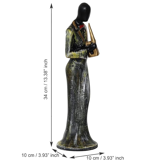 Ecraftindia Lady Playing Wind Musical Instrument Antique Finish Handcrafted Decorative Polyresin Showpiece