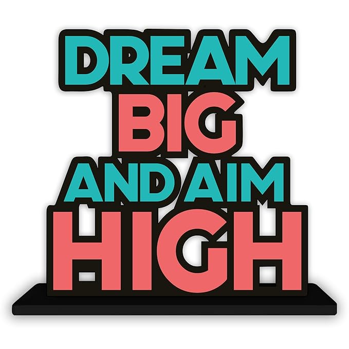 Artvibes Wooden Idols and Figurine Dream Big and Aim High Motivational Quotes Table Decor for Office Desk Showpiece