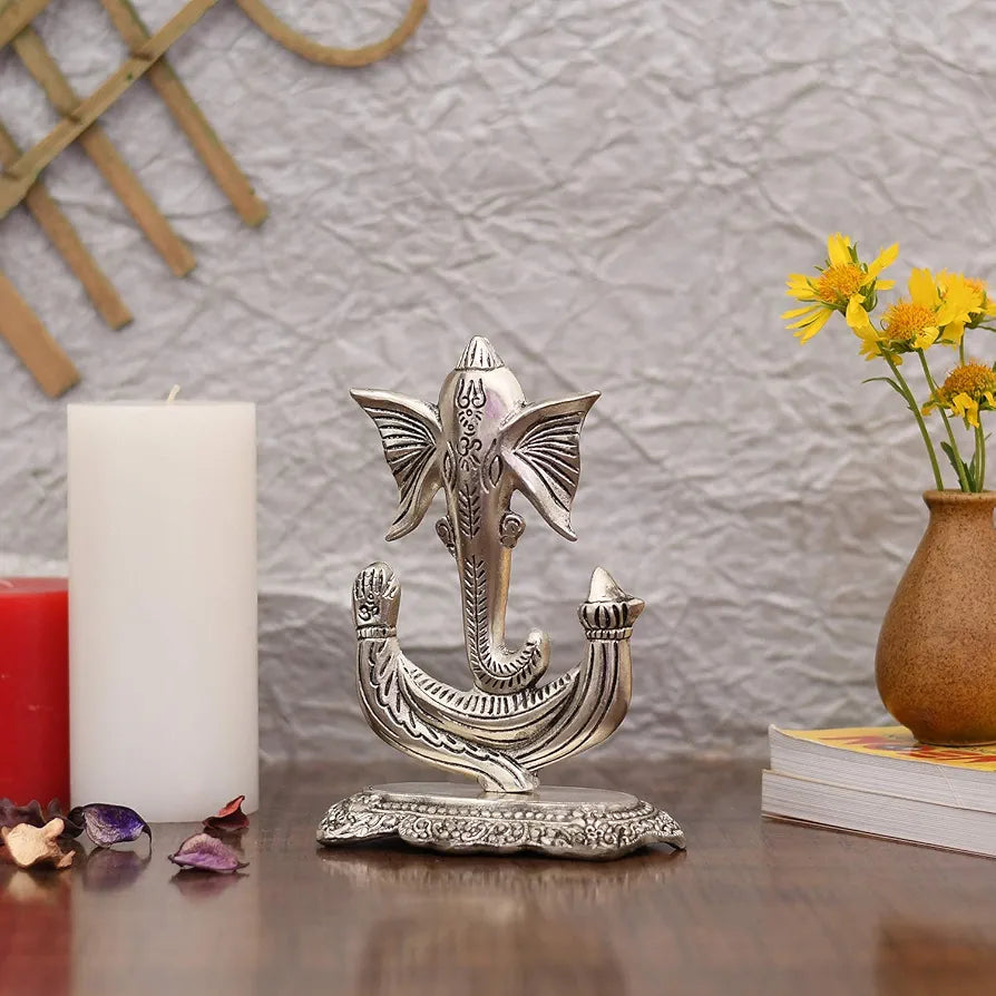 Collectible India Metal Ganesha Idol Showpiece Silver Plated Ganesh Ganpati Statue