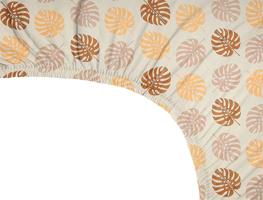 Homekart Premium Cotton Elastic Fitted Bedsheets with 2 King Size Pillow Covers Double Bed Leaf Print Beige and Brown 200 tc - 220 tc
